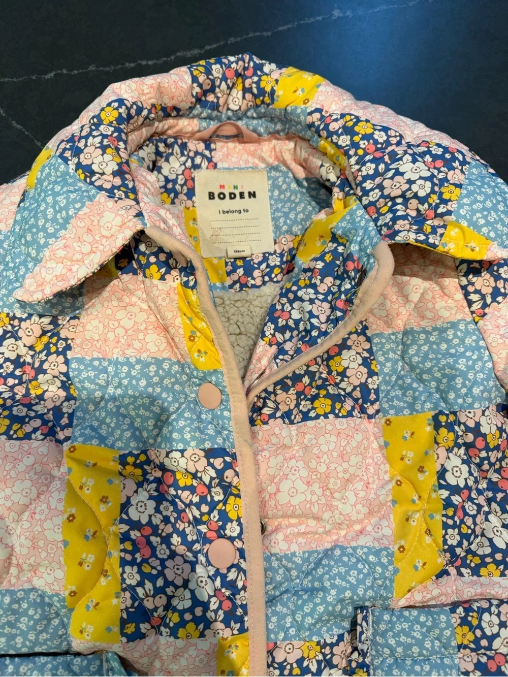 Mini Boden Quilted Patchwork Jacket - Pink, Blue & Yellow size 6/7